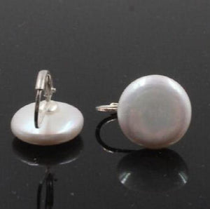Coin Freshwater Pearls Silver Earrings 12-13mm