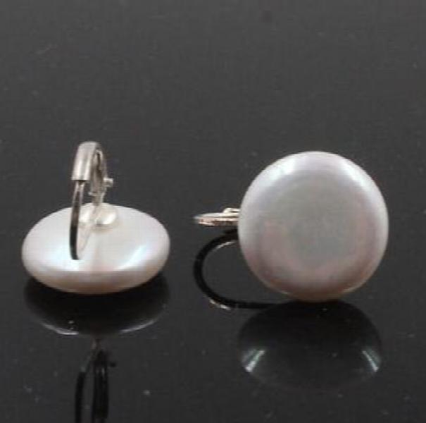 Coin Freshwater Pearls Silver Earrings 12-13mm
