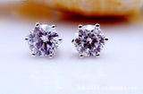 925 Silver Crystal 6-claw Earrings Women Gift Jewelry