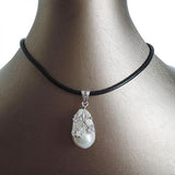 Baroque Pearl Pendant Necklace with Real Leather Chain