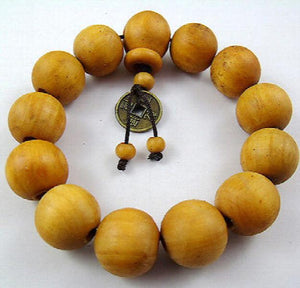 17mm Peach Wood Money Tibetan Bracelet