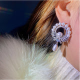 Pearl Pendant Hoop Round Earrings, Zircon Stud Baroque Retro