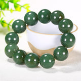 Hetian Jade Dark Green Round Bead Bracelet Men's Women's Jewelry