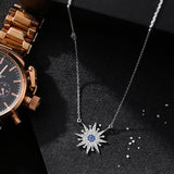 925 Silver Zircon Sun Necklace Pendant Women's Jewelry Statement