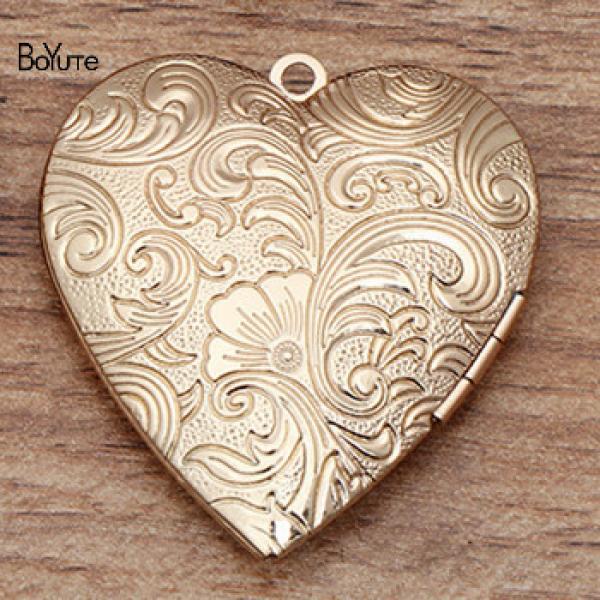 Metal Brass Heart Locket Pendant Photo Jewelry DIY Accessories