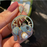 Cartoon Panda Holding Pearl Earrings S925 Silver Needle