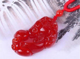 Chinese Natural Red Agate Pixiu Pendant Necklace