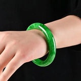 Natural Round Bar Green Burmese Jade 54-64mm Bracelet Princess Jewelry