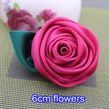 6cm Satin Rosettes With Leaf Fabric Flowers Corsage Hair Accessories