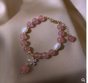 Zircon Flower Bracelet Strawberry Crystal Freshwater Pearl String Jewelry