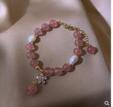 Zircon Flower Bracelet Strawberry Crystal Freshwater Pearl String Jewelry