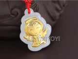 Natural A Jadeite Jade + 18K Solid Angel Blessing Amulet Pendant + Necklace
