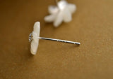 925 Sterling Silver Shell Flower Diamond Earrings Jewelry