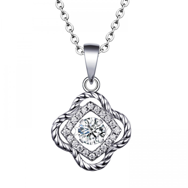 925 Silver Dancing Diamond CZ Flower Pendant Necklace Gift