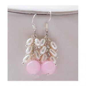 10mm Pink Jade Pearl Grape Earrings S925 Sterling Silver Hook