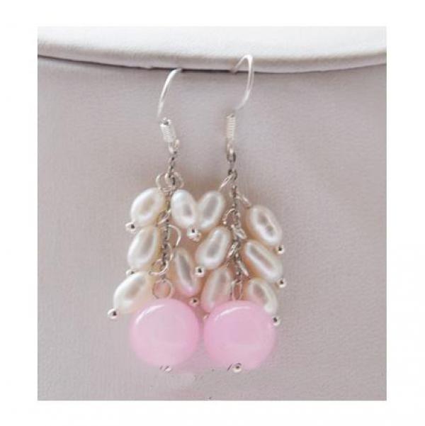 10mm Pink Jade Pearl Grape Earrings S925 Sterling Silver Hook