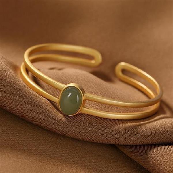 Silver Inlaid Jade Adjustable Bracelet Chinese Retro Jewelry