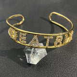 Personalised Zircon Letters Bracelet Crystal Cuff Bangle Mother's Gift