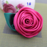 6cm Satin Rosettes With Leaf Fabric Flowers Corsage Hair Accessories