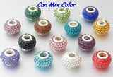 Red Resin European Beads 14mm x 10mm Silver Plated Core Big Hole
