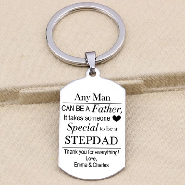 Stepfather Keychain Engraved Thank You For Everything Family Men's Gift