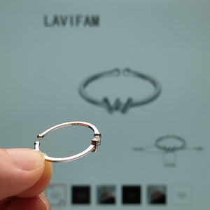 Sterling Silver Middle Finger Ring Open Adjustable Thin Letter W Women