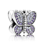 925 Silver Flowers Pendant Butterfly Glass Beads Bracelet Charms