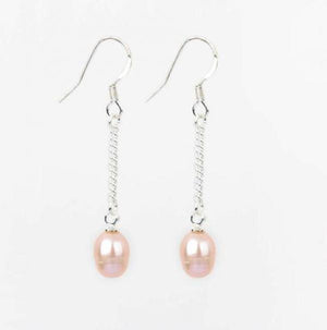 Pink Freshwater Pearl Earrings S925 Dangle Fishhook
