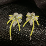 Fluorescent Green Flower Earrings S925 Silver Needle Fairy Sweet Tassel Firework