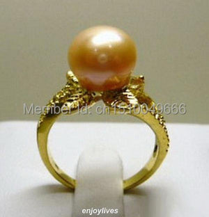 Yellow Golden Pearl Flower Ring Size 6.7.8.9