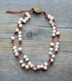 Freshwater Pearl Leather Wrap Bracelet Natural Pearls Boho Wedding Gift