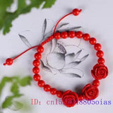 Cinnabar Flowers Bracelet Amulet Red Natural Jade Chinese Charm