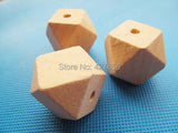 20pcs 30mm Large Unfinished Wooden Spacer Beads, Geometric Figure DIY Accessory