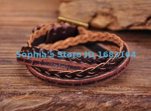 Brown Leather Bracelet with Inspiring Phrases for Men