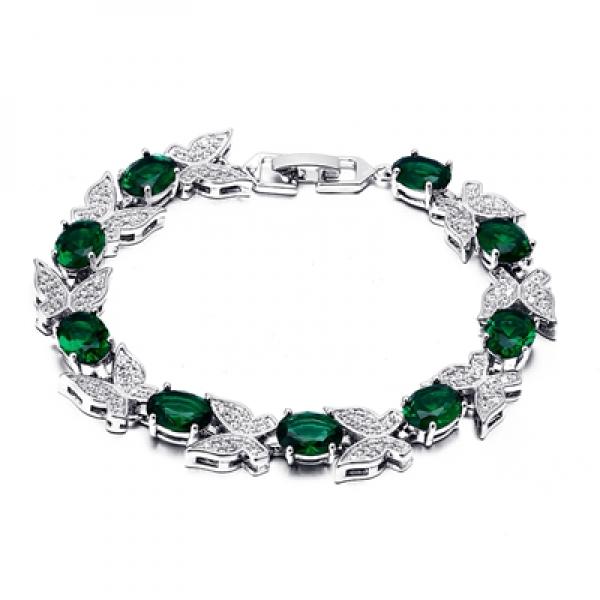 Aquamarine Butterfly Charm Bracelet 925 Silver for Women