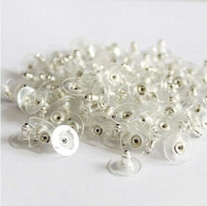 12 Pcs Silver Plated Earring Back Plastic Earnuts 11x6mm Jewelry