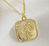 925 Silver Square Rose Pendant Necklace Gift for Girlfriend