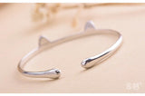 Silver Cat Cuff Bangle for Women - Animal Wrist Jewelry