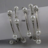 Shell Pearl Bracelet 5 Rows 8mm Round Shell Tube Silver Beads Bracelet