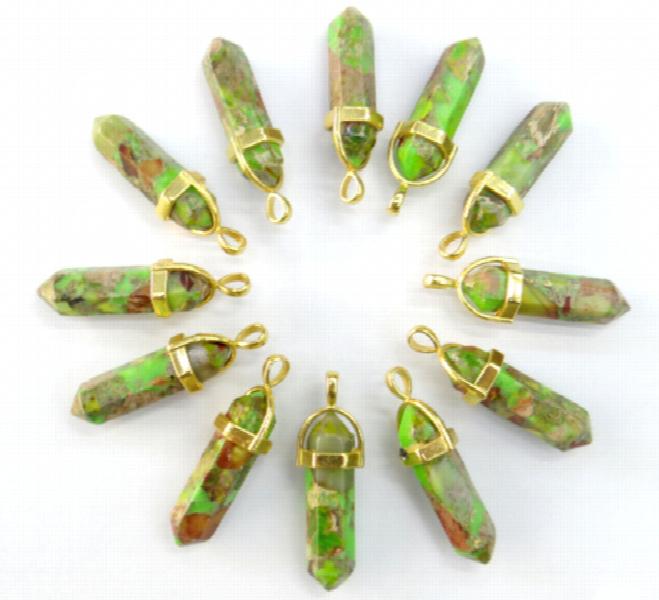 Natural Stone Lapis Turquoises Quartz Crystal Hexagonal Pendants