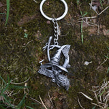 Wiccan Halloween Moon Spider Web Broom Keychain