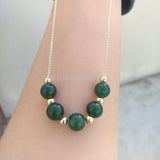 Natural Green Jade Pearl Pendant Necklace Long Oval Wedding Party Birthday Gift