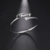 Lemegeton Custom Name Bracelet Heart Star Initial Stainless Steel Bangle