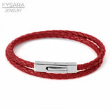 4mm Thin Leather Bracelet with Square Buckle and Two Circles Rope