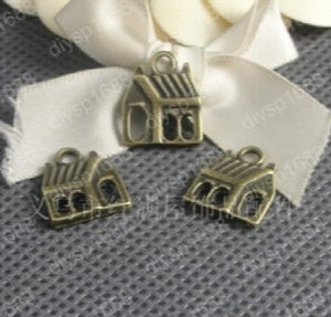 100 pcs Antique Bronze Plated Small House Charms Pendants