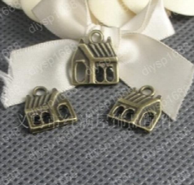 100 pcs Antique Bronze Plated Small House Charms Pendants