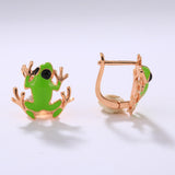 925 Silver Green Enamel Frog Stud Earrings Girls Gift