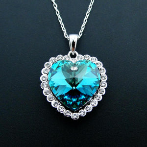 925 Silver Heart Pendant Necklace Crystal Women's Jewelry Gift