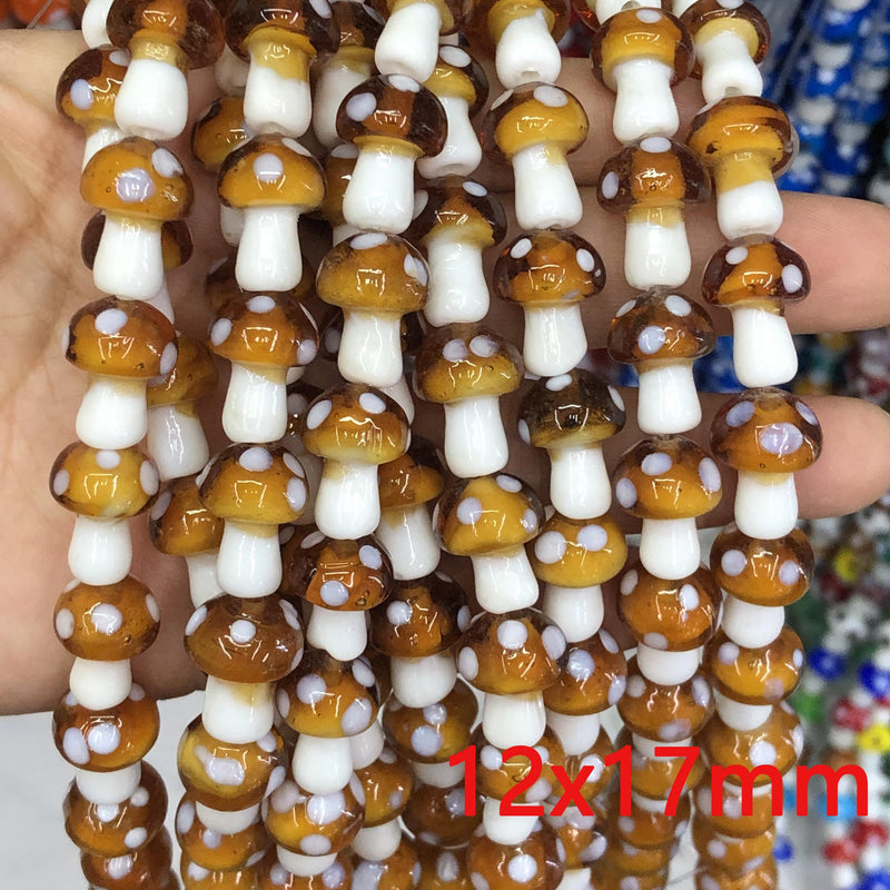 Coffee Mushroom Lampwork Glass Loose Beads for DIY Crafts Jewelry Making
