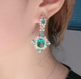 S925 Silver Needle Copper Plated 14K Petal Lake Green Emerald Earrings